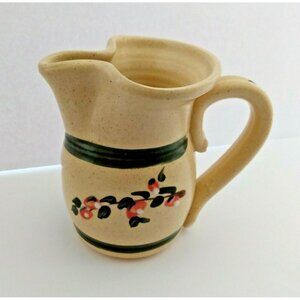 Olde Cape Cod Stoneware Pitcher Hand Painted Cranberry Pinched Spout - Marked